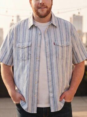 Levi's Men's Light Blue Striped Short-Sleeve Button-Up Shirt